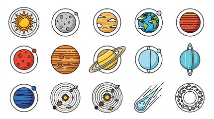 Colorful Illustrated Planets and Space Objects Collection. © Rizki