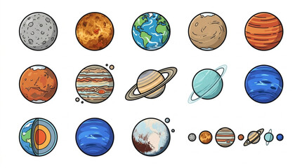 Colorful Illustrated Planets and Solar System Bodies. © Rizki