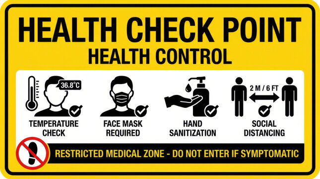 Health Check Point Safety Protocol Signs For Public Health Awareness