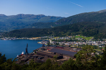 Obraz premium Industrial Waterfront and Town of Sauda, Rogaland, Norway