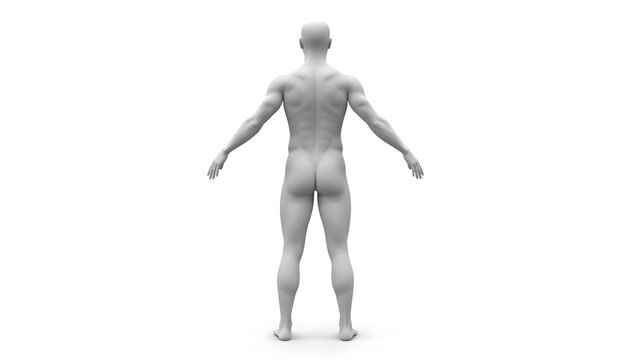 3D Rendered Gray Male Human Anatomy Model Featuring Detailed Musculature Structure in T-Pose for Medical Education and Scientific Research