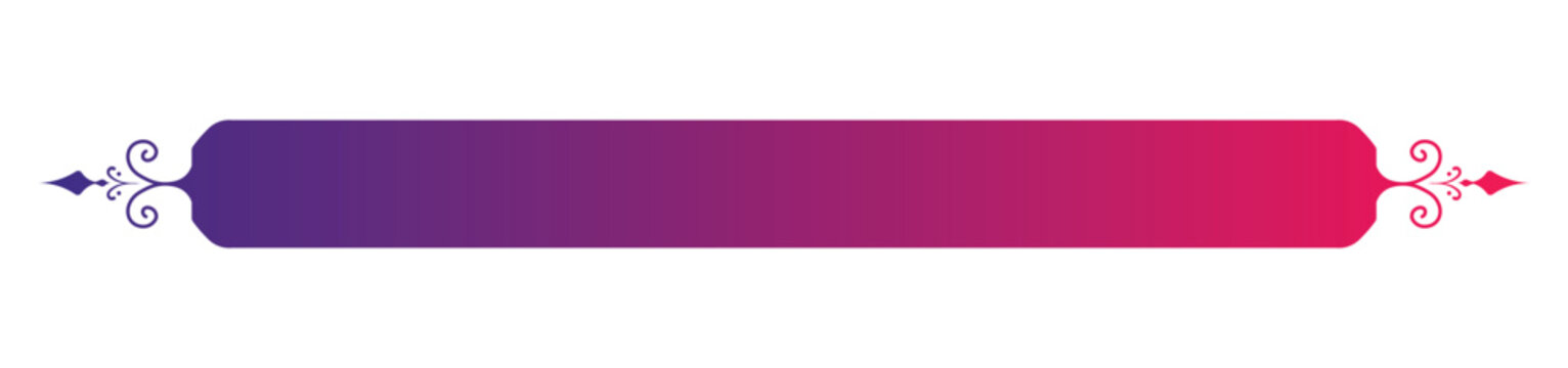 Banner with purple and pink gradient colors and elegant swirl ornaments on both sides for text headers and stylish design elements isolated on a transparent background