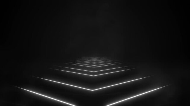 Black pyramid light background white neon step lines, smoky atmosphere, deep futuristic perspective. abstract intros, title reveals, dramatic overlays, tech visuals, music , cinematic motion loops.