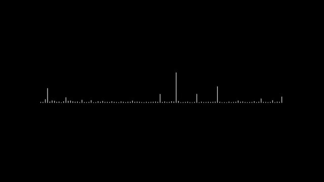 Sound waveform spectrum animation, audio visualizer lines isolated on black background, music equalizer rhythm bars frequency meter, podcast voice soundwave.4k animation.