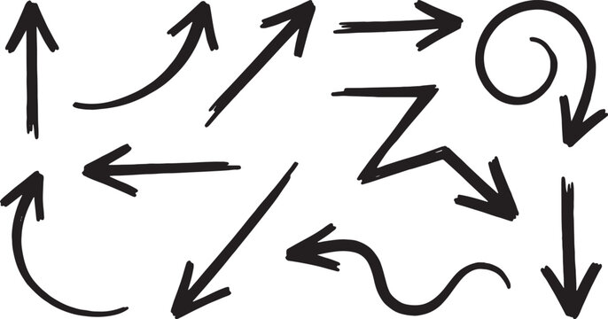 Black ink arrows on white background, forming circular pattern circle