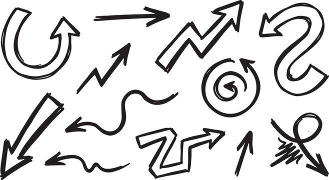 Black ink handwritten swirls and arrows on white background