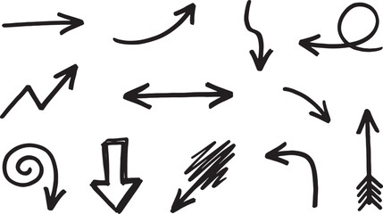 Fototapeta premium Black line arrows, circles, and zigzags on white background, lines shapes