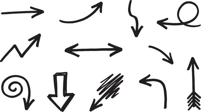 Black line arrows, circles, and zigzags on white background, lines shapes