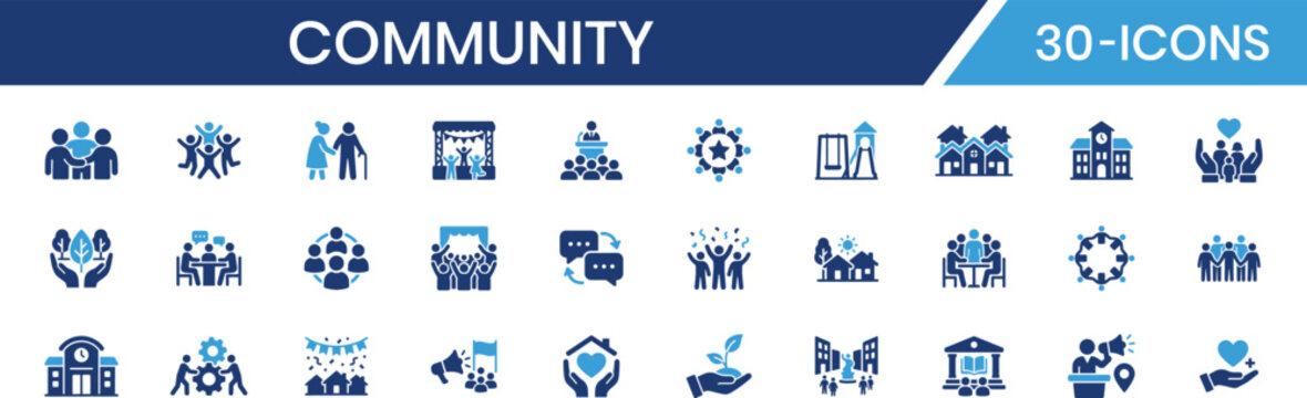 Community pictogram style fill color icon set Vector illustration