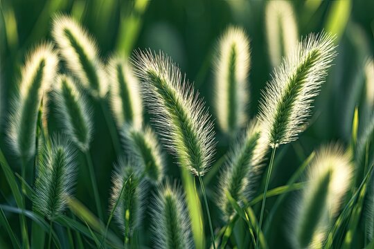 Delicate foxtails illuminated by soft golden light, highlighting their feathery texture