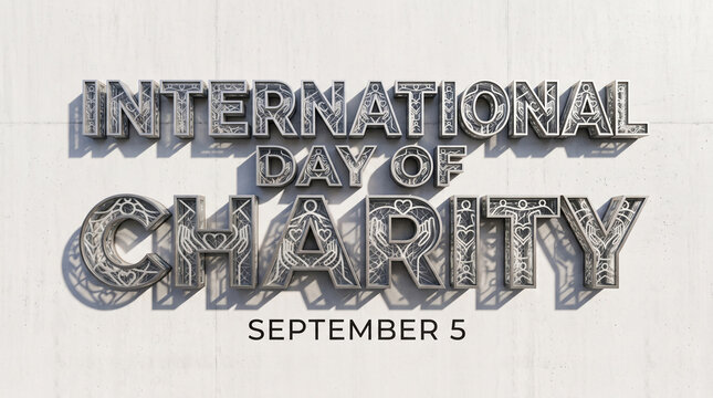 International Day of Charity september 5 text on textured wall.