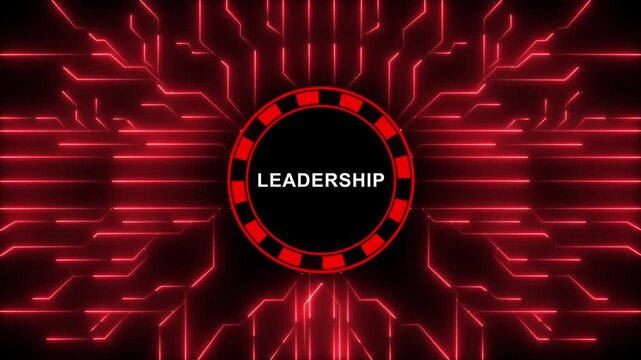 Dynamic red digital circuitry background, featuring a glowing, leadership concept, emblem for corporate, presentations, management strategy, visuals, futuristic business, technology,  modern executive