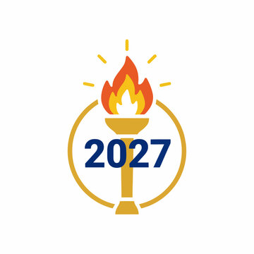 Illustration of Olympic flame torch with year 2027 celebration design