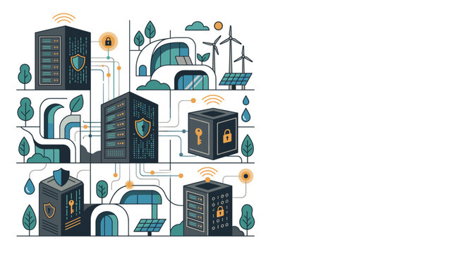 Secure ESG Data Platform and Sustainability Reporting Vector Illustration with Copy Space