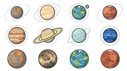 Colorful illustrated planets of the solar system. © Revan