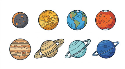 Colorful illustrated planets of the solar system. © Revan