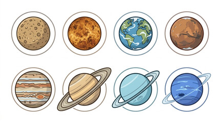 Colorful illustrated planets of the solar system. © Revan