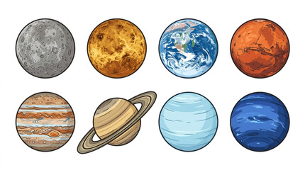 Colorful illustrated planets of the solar system. © Revan