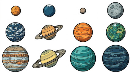 Colorful illustrated planets of the solar system. © Revan