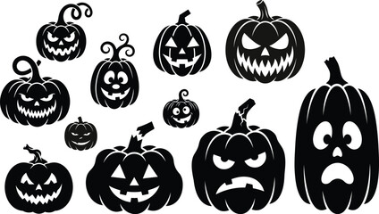 Obraz premium Spooky halloween bundle black silhouette jack o' lanterns for festive fall designs decorations