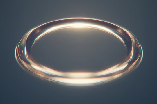 Abstract glowing metallic ring or halo on dark blue background, minimalist 3d render