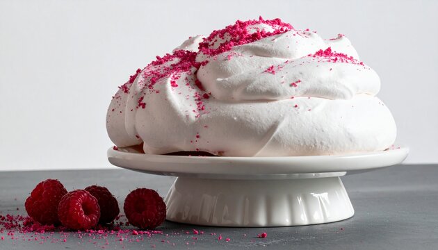 Pavlova Dessert Cake with Fresh Raspberries for Sweet Treat