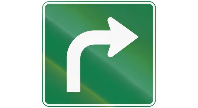 Right turn arrow sign on green background for direction