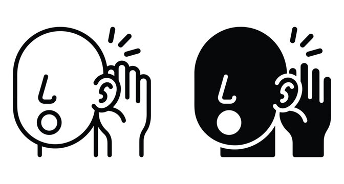 Listening person icon set with hand to ear for hearing sound eavesdropping communication auditory sense deafness awareness and secret gossip