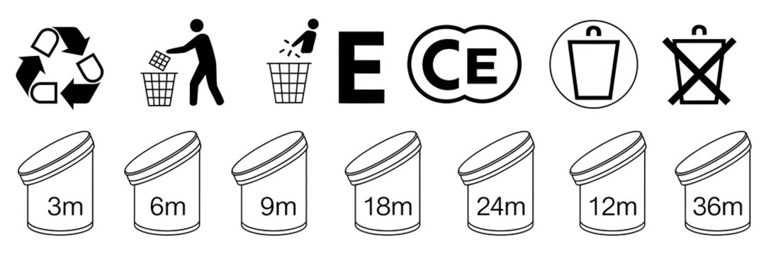 Recycling and Period After Opening Icons Set