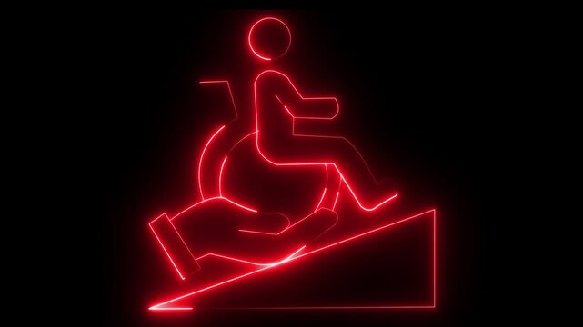 glowing neon Healthcare support icon isolated on black background. hand holding disabled person in a wheelchair icon, representing community care, Disability Support ,Accessibility and charity