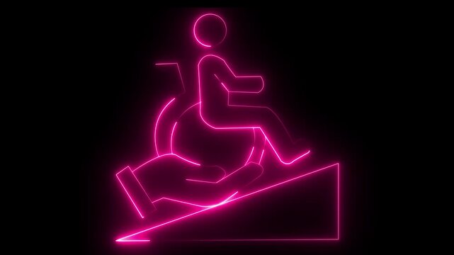 glowing neon Healthcare support icon isolated on black background. hand holding disabled person in a wheelchair icon, representing community care, Disability Support ,Accessibility and charity