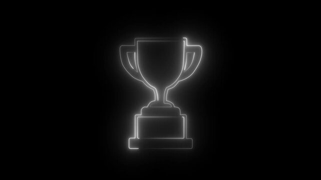 Glowing Neon Winner Trophy Cup Line Art Icon Animation Isolated on Black Background, Champion Award Symbol Motion Graphics 4K