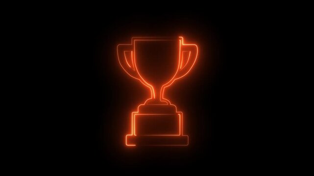 Glowing Neon Winner Trophy Cup Line Art Icon Animation Isolated on Black Background, Champion Award Symbol Motion Graphics 4K