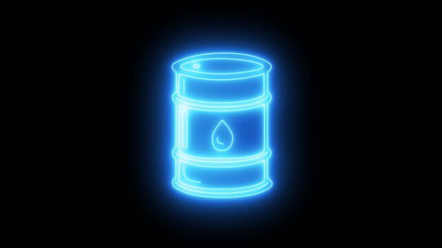 Glowing Neon Oil Barrel Line Art Icon Animation Isolated on Black Background, Petroleum Fuel Industry Symbol Motion Graphics 4K