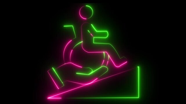 glowing neon Healthcare support icon isolated on black background. hand holding disabled person in a wheelchair icon, representing community care, Disability Support ,Accessibility and charity