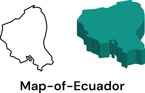 Ecuador map 3D illustration. South American country outline and isometric shape design.