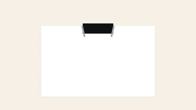 Minimalist 4k white paper sheet with black binder clip animation for presentation and copy space background