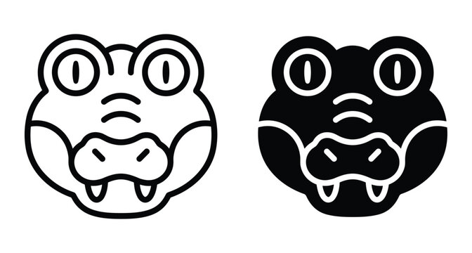 Crocodile head icon set featuring line and solid styles for wildlife nature animal conservation and reptile graphic design projects