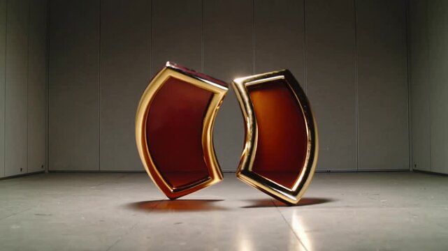 Rocking motor-driven pair pivoting on concrete floor in studio, with amber panels and gold rims