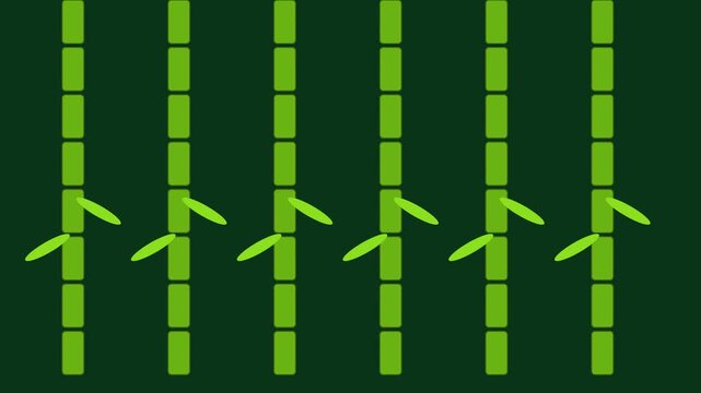Minimalist bamboo forest motion background: abstract green nature pattern with animated leaves and vertical stalks for zen and animation 4k
