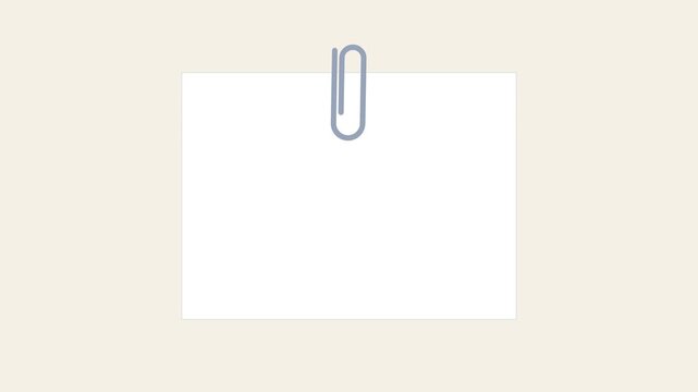Minimalist blank paper note with metal paperclip on soft beige animation 4k background, for copy space, and creative projects