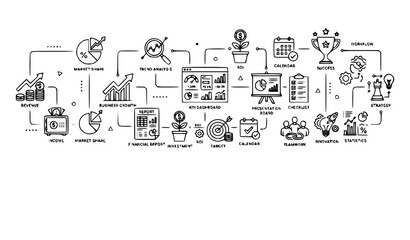 Obraz premium Corporate Revenue Insights Landing Page Banner with Financial Growth Market Analysis and KPI Vector Icons