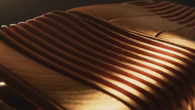 Rotating camera showing brushed-metal helical form in studio, emphasizing texture and highlights