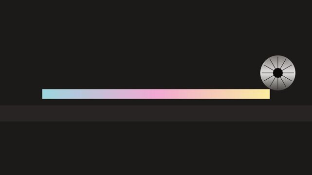 Minimalist metal wheel rolling across gradient bar abstract motion animation 4k