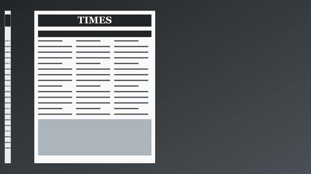 Minimalist newspaper layout template with times headline and text columns animation 4k journalism media