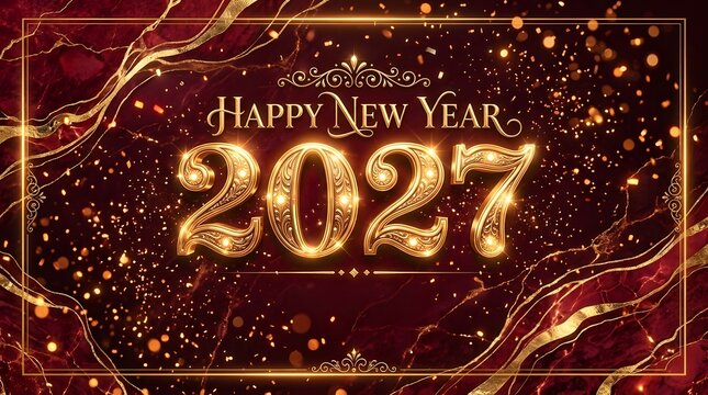 Golden happy new year 2027 marble background.
