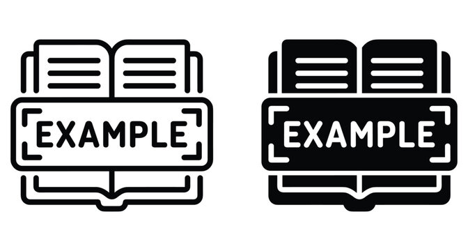 Open book icon set with example banner label for education learning documentation manual guide textbook study research information symbol
