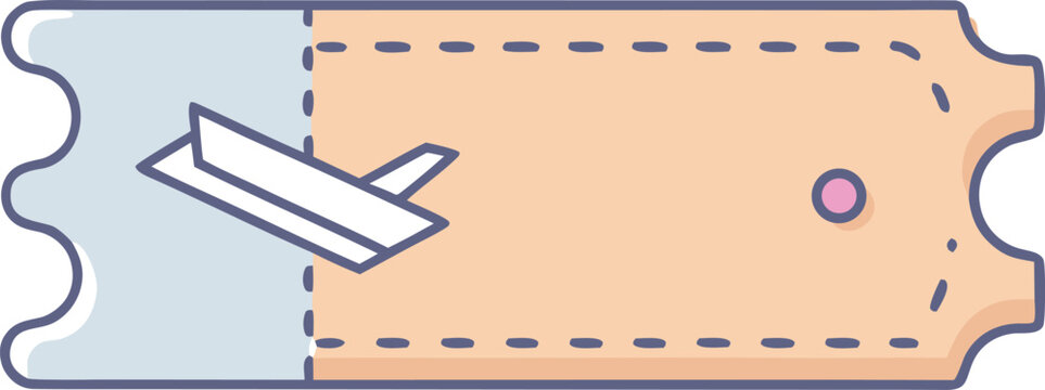 Blank travel ticket template with paper plane graphic element and perforated line detail isolated on white background design.