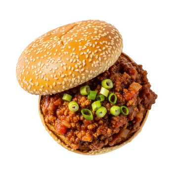 A sloppy joe sandwich on a sesame seed bun