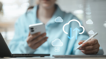 Managing cloud computing with secure file transfer, storage and synchronization across devices for efficient digital collaboration.
